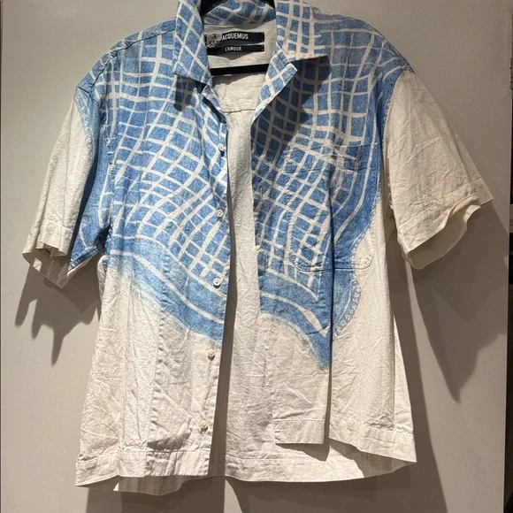 Jacquemus White and Light Blue Short Sleeve Button-Up Shirt - Picture 1 of 7